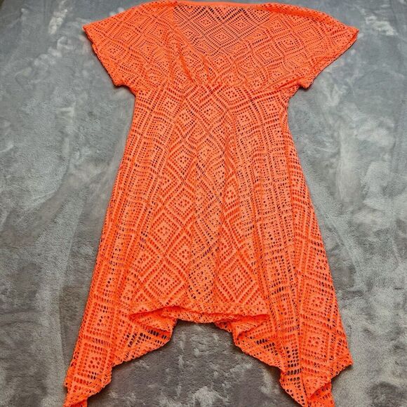 OP Ocean Pacific Swimsuit Cover Up Dress Juniors M/7-9 Neon Orange Aztec Beach - Picture 2 of 6
